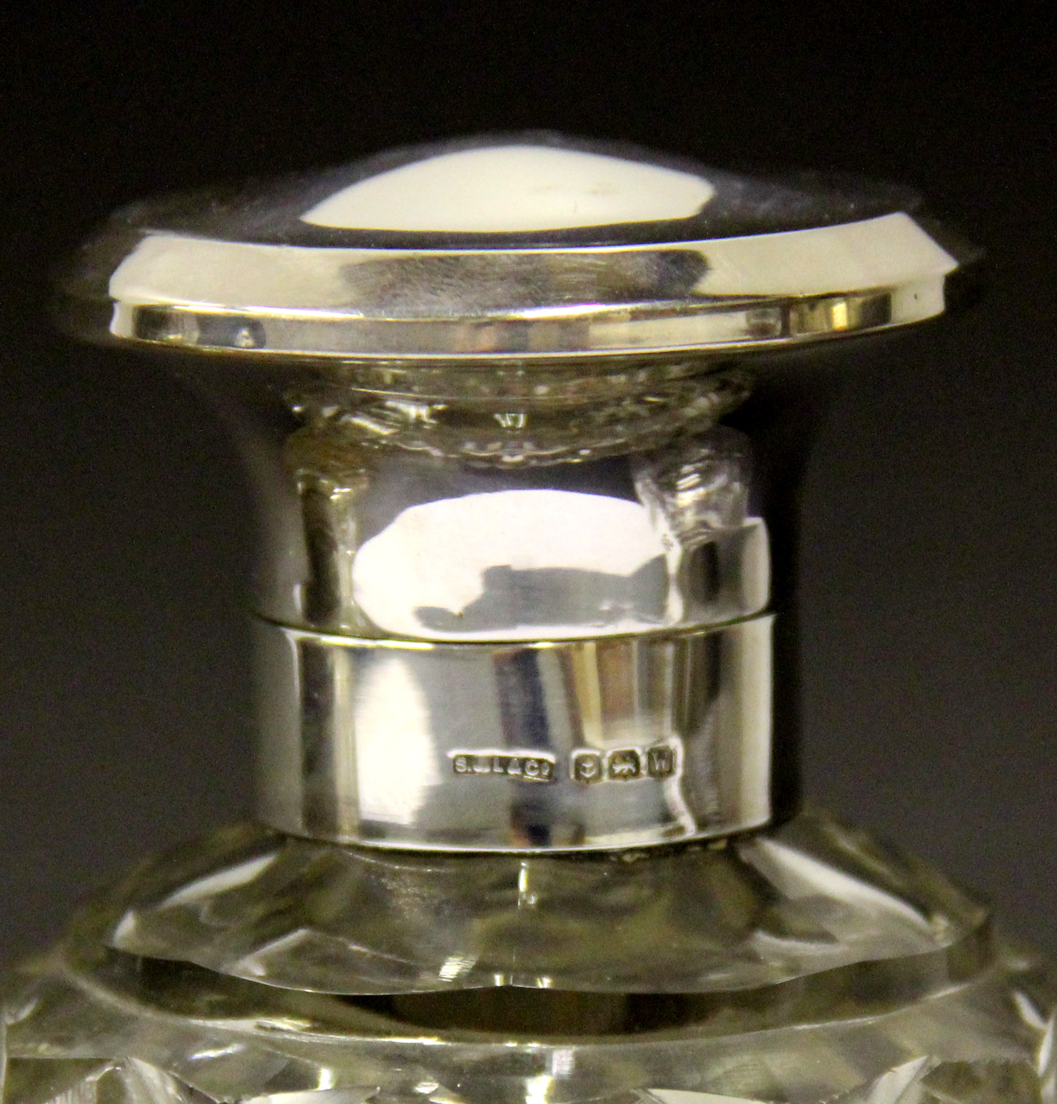 Four silver topped cut glass perfume bottles. Tallest 13.cms. - Image 4 of 6