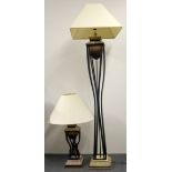 A contempory standard lamp and matching table lamp. H. 176cms. H. 80cms.