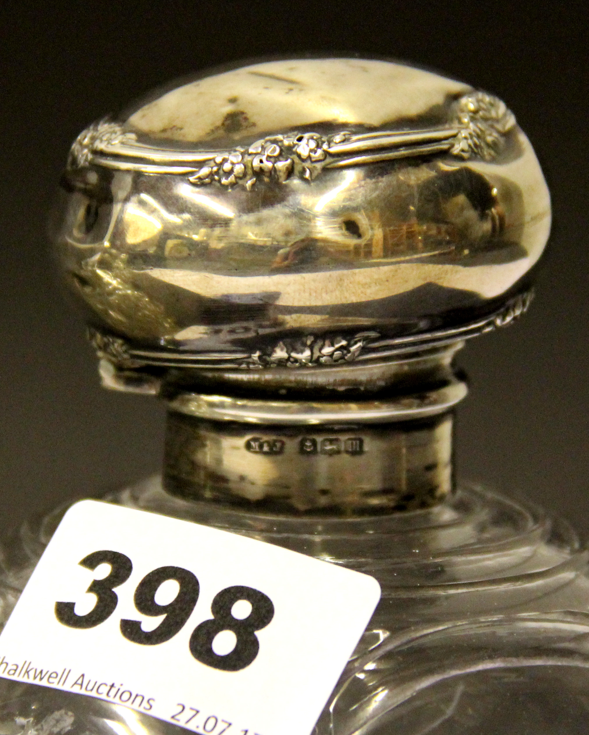 Four silver topped cut glass perfume bottles. Tallest 13.cms. - Image 5 of 6