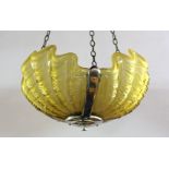An Art Deco Odeon type chrome and glass shell ceiling light. D. 32cm, H. 55cm.