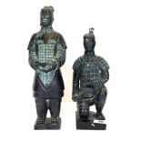 Two Chinese bronze figures of Terracotta warriors, Tallest. 36cms.