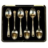 A set of six hallmarked silver tea spoons.