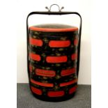 A large Chinese hand painted bamboo moon cake carrying box, H. 80cms.