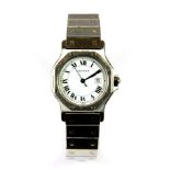 A lady's Cartier santos octagonal stainless steel automatic wrist watch.