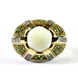 A 9ct yellow gold opal, peridot and diamond set ring, (O).