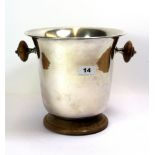 A vintage wood and stainless steel ice bucket, H. 22cms.