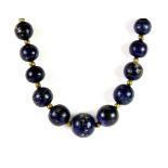 A lapis lazuli bead graduated necklace, L. 29cm.