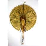 An early 20th century olivewood fan with inset mirror, L. 25cms.