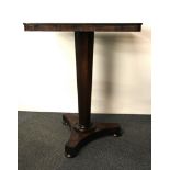 A Regency rosewood veneered pedestal table, 60 x 44 x 76cm.