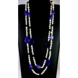 A large amethyst bead, crystal and cultured pearl necklace, L. 78cm.