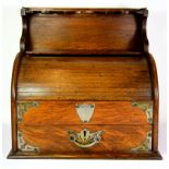 An early 20th century oak smokers cabinet with drawer operated tambour top, Size. 30 x 30 x 23.