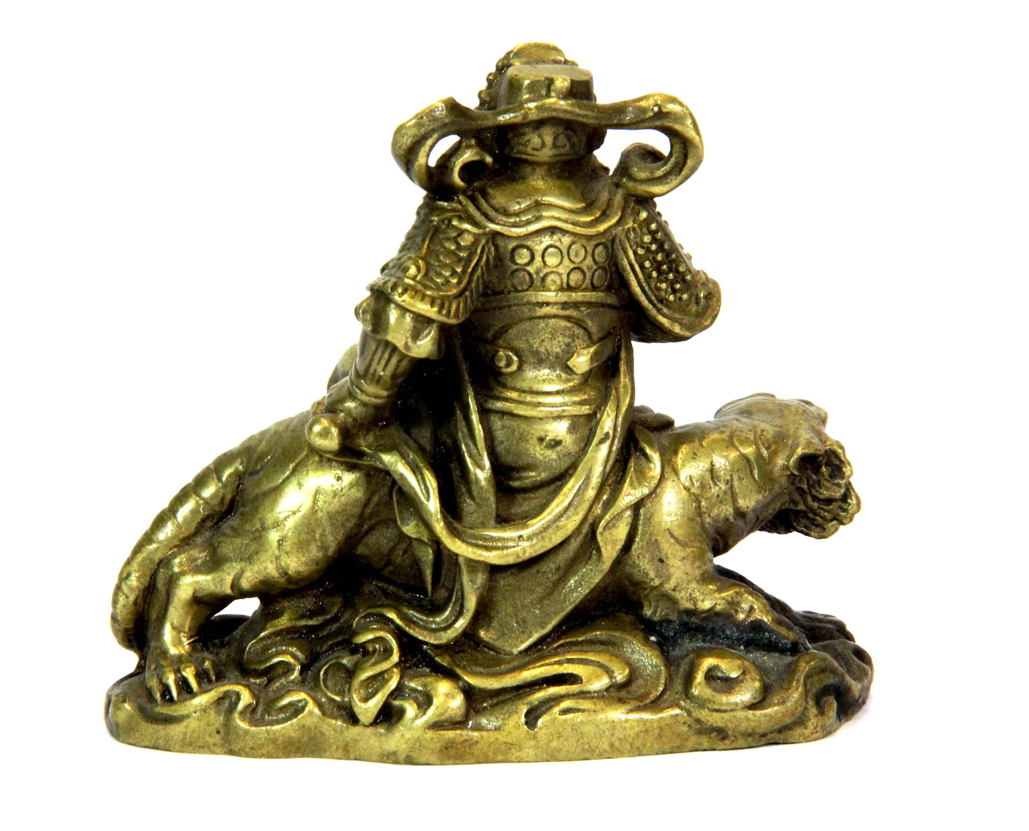 A small Chinese cast bronze figure of a guardian deity seated on a Tiger, H. 8cms. - Image 2 of 3