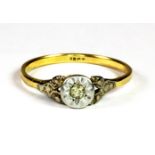 An 18ct yellow gold diamond set ring, (P.5).