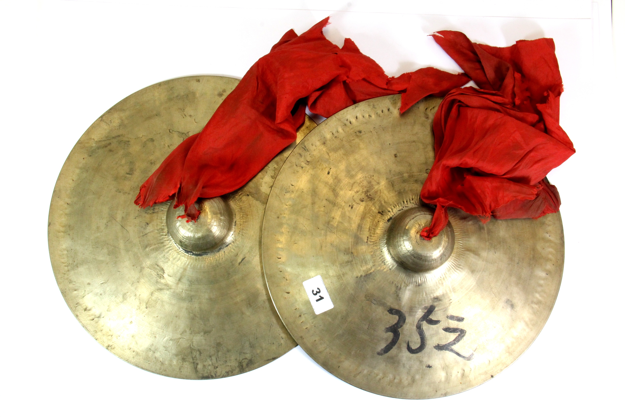 A pair of Tibetan Buddhist temple cymbals.