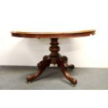 A mid 19th century mahogany oval tilt top tea table, W. 118cm.