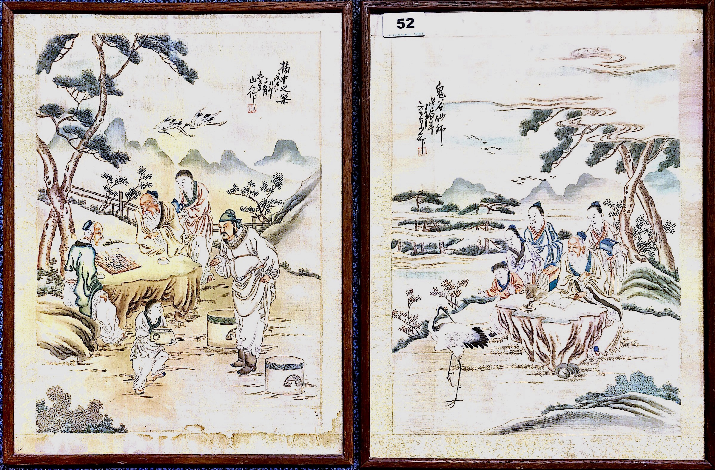 A pair of 1950's signed Chinese watercolours on silk, Size. 32 x 42cms.