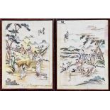 A pair of 1950's signed Chinese watercolours on silk, Size. 32 x 42cms.