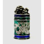 An early 20th century Chinese hallmarked silver and enamelled snuff box with screw thread cover