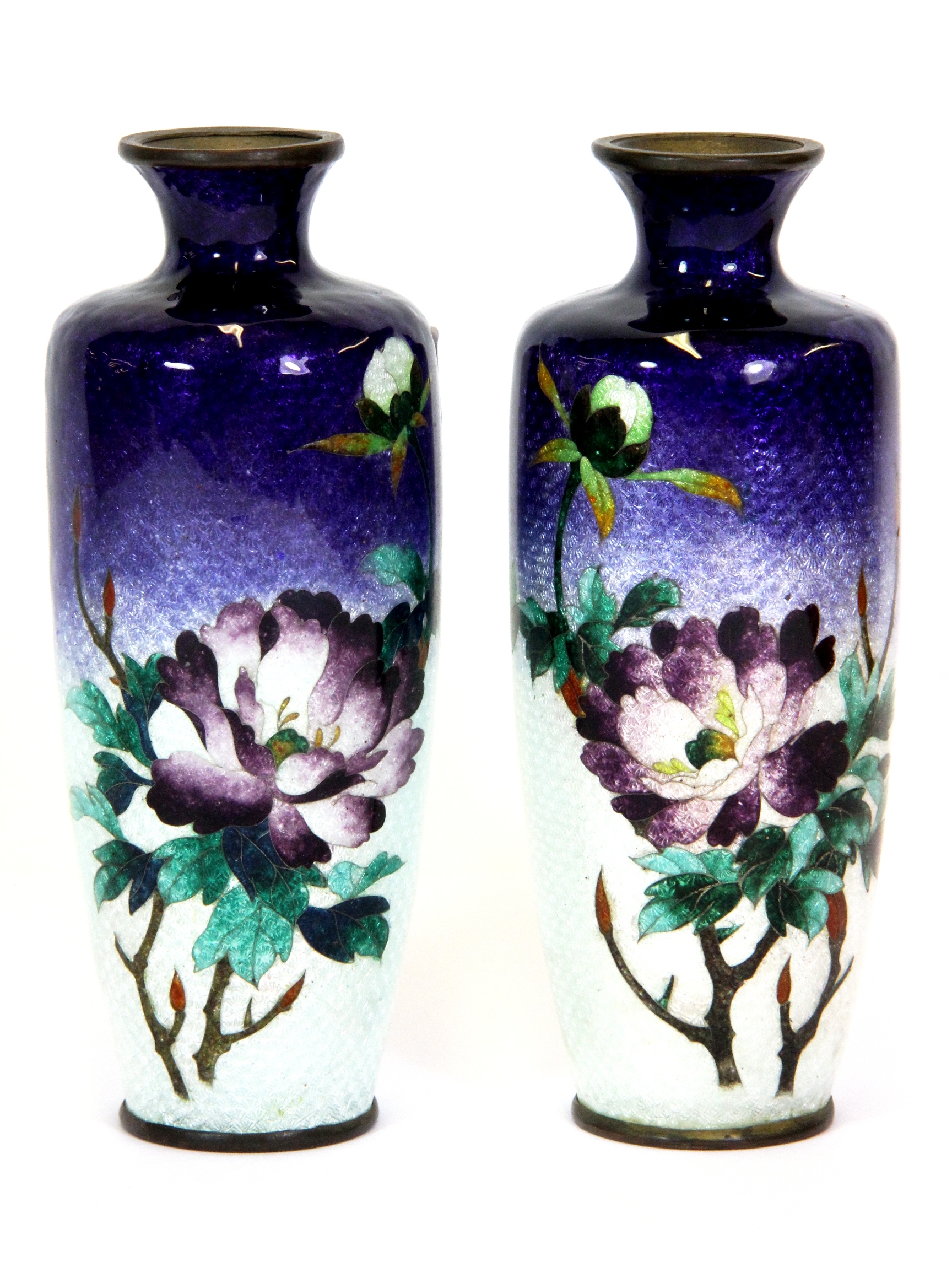 A pair of 19th century Japanese cloisonné vases, H. 15cms.