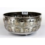 A 19th/early 20th century Indian silvered hammered copper bowl. Dia. 21cm, Depth 11cm.