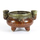 An early 20th century Chinese glazed pottery censer, W. 15cm, H. 9cm.