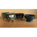 Four interesting Chinese glazed pottery items, bowl Dia. 12cm, H. 7cm.