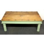 A painted pine coffee table, 110 x 60 x 40cm.