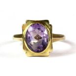 A 9ct yellow gold amethyst set ring, (N.5).