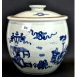 A 19th century Chinese hand painted provincial porcelain dried fruit storage jar and lid, W. 28cm.