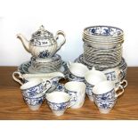 An extensive Johnson Bros blue and white tea and coffee set.