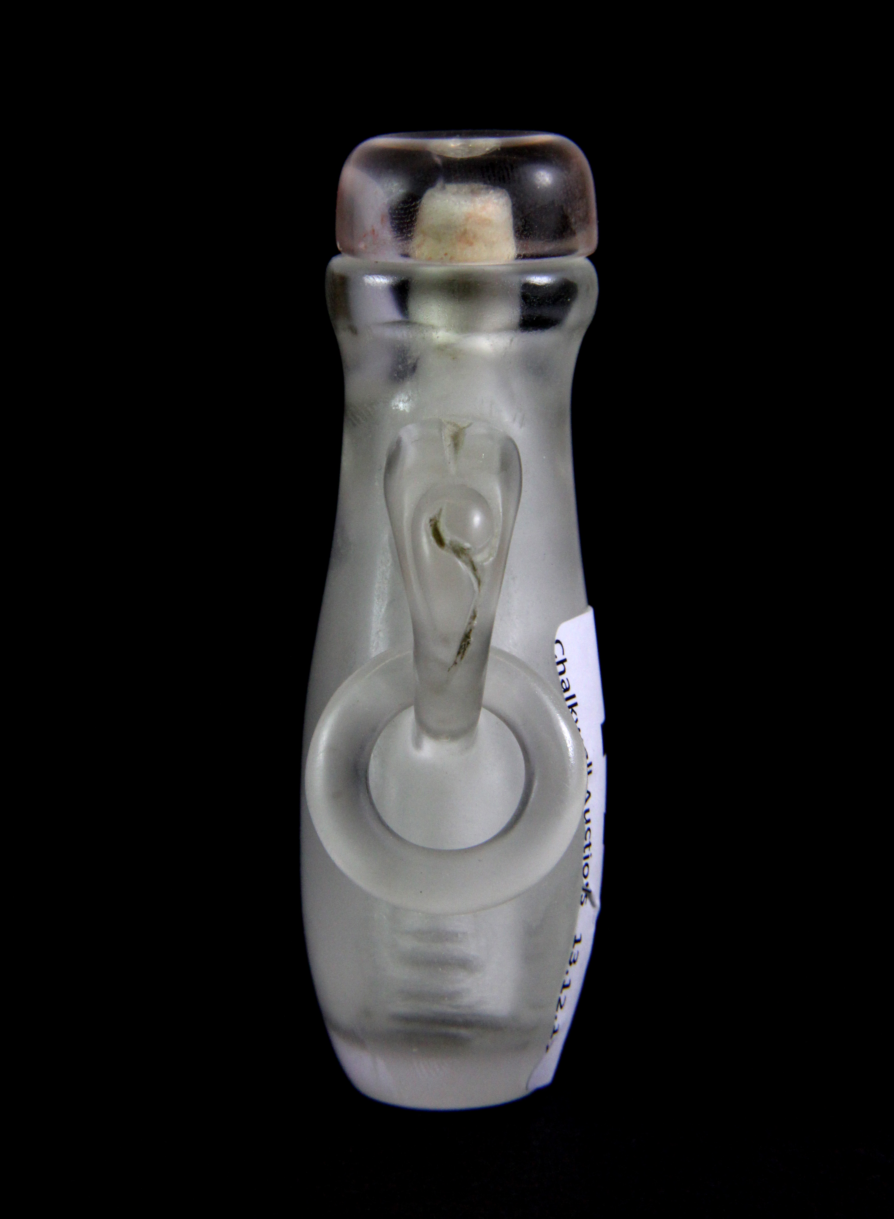 A carved Chinese rock crystal snuff bottle with integral ring handles, H. 7.5cm, Prov. Heanes - Image 2 of 2