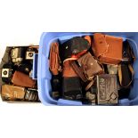 A box of mixed vintage cameras