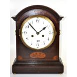 An early 20th century inlaid mahogany chiming bracket clock, H. 45cm.