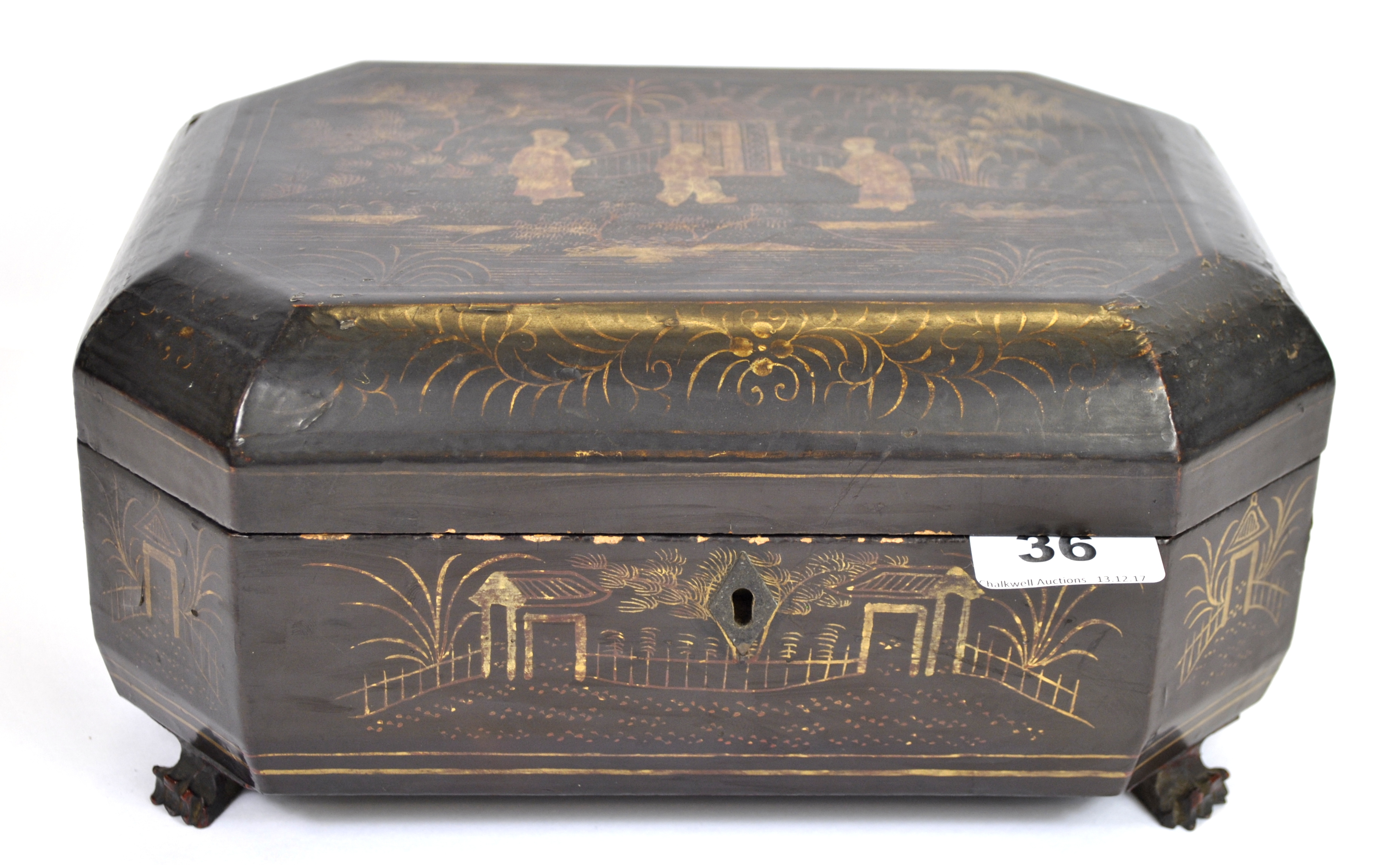 A 19th century Chinese fitted lacquered work box, 27 x 19 x 12cm.