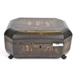 A 19th century Chinese fitted lacquered work box, 27 x 19 x 12cm.