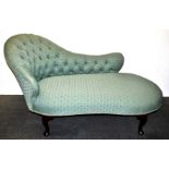 A 1920's upholstered button back chaise longue, L. 148cm.