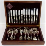 A cased silver plated cutlery set.