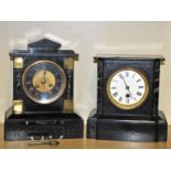 Two 19th century French slate and marble mantle clocks, H. 27 and 22cm.