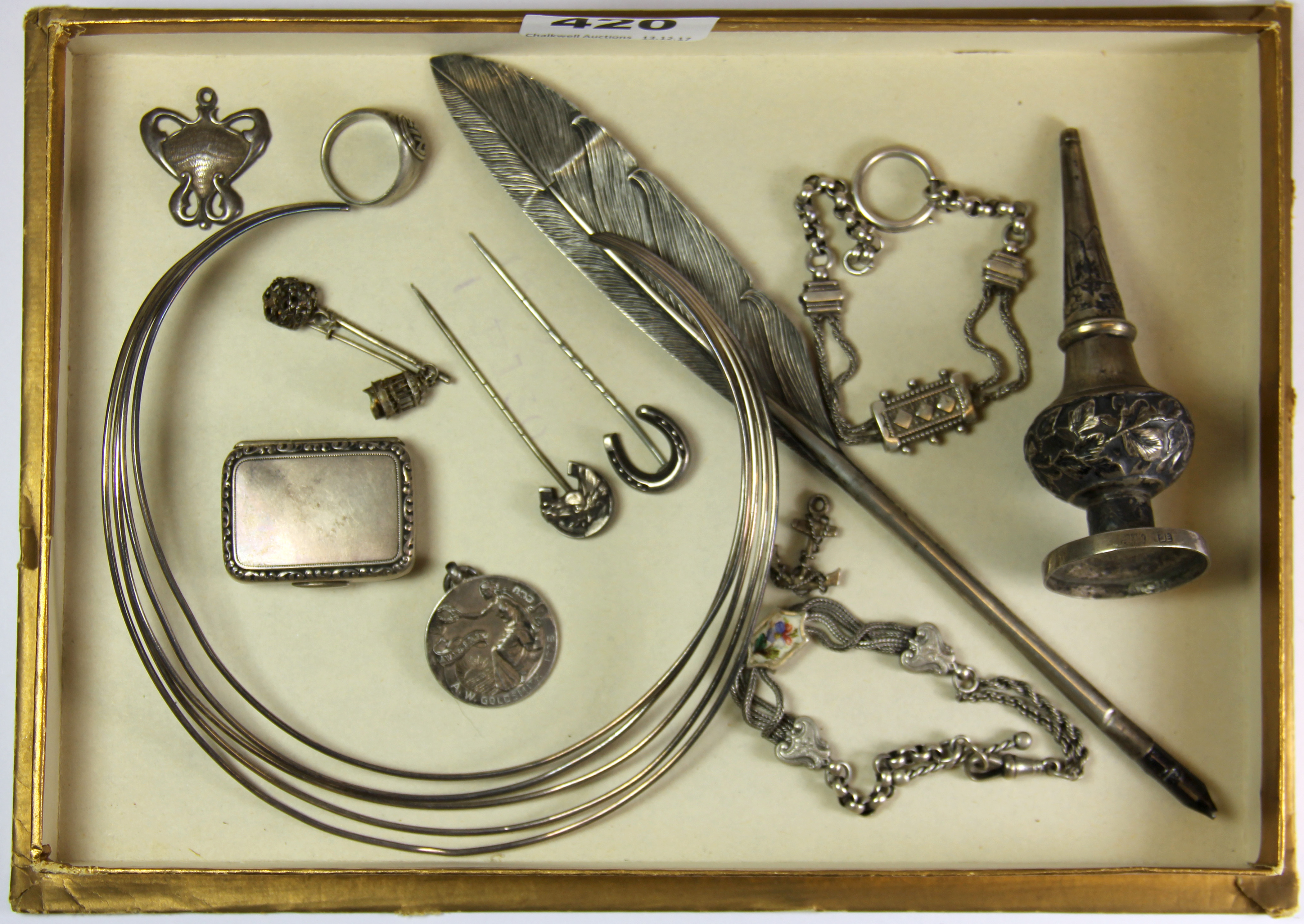 A quantity of mixed interesting silver including a hallmarked Chinese item.