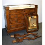 A 19th century French oak and marble topped dressing table, W. 113cm, H. 180cm.