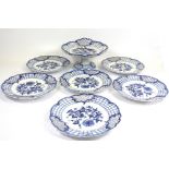 A pretty set of 19th/ early 20thC KPM Dresden porcelain fruit plates and tazza.