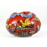 A Chinese mixed colour carved Peking glass brush washing bowl, Dia. 6.5cm, H. 4cm.