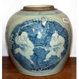 A 19th century Chinese hand painted porcelain storage jar, H. 27cm.