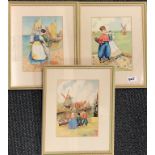 Three framed watercolours of Dutch children, 27 x 34 (frame).