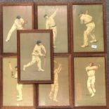 A collection of seven Chevalier-Taylor oak framed prints of cricketers including W.G. Grace,