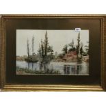 A gilt framed 19th century watercolour of Iffley Mill on the River Tames by Annie Hickman 1887, 82 x