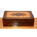 A 19th century Tunbridge inlaid and rosewood veneered box featuring three inner boxes, 14.5 x 8 x