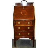 An Edwardian inlaid mahogany bureau, W. 54cm, H. 128cm.