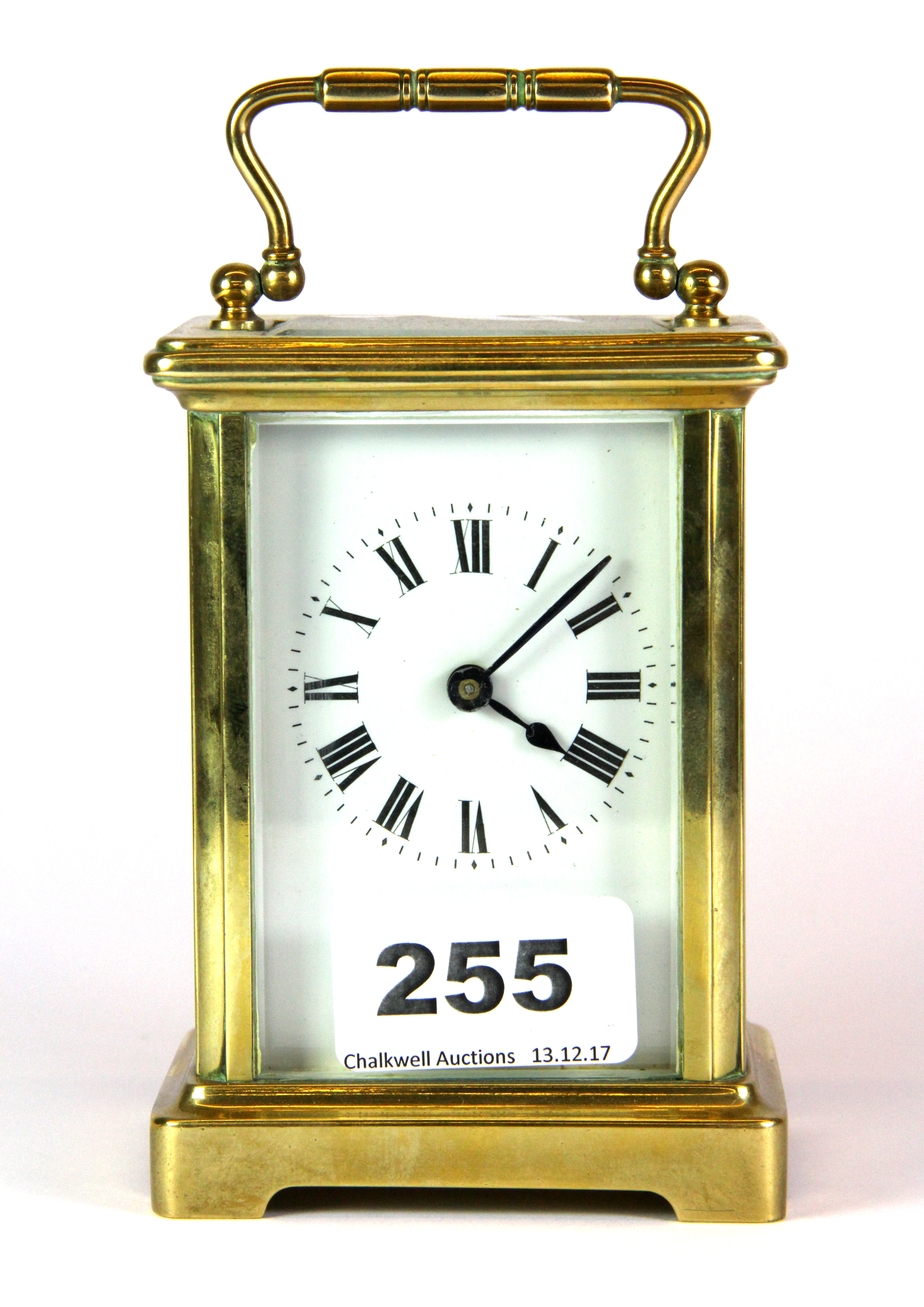 A gilt brass carriage clock, H. 15cm.