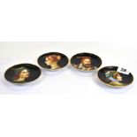 Four Italian hand painted porcelain dishes, Dia. 10cm.